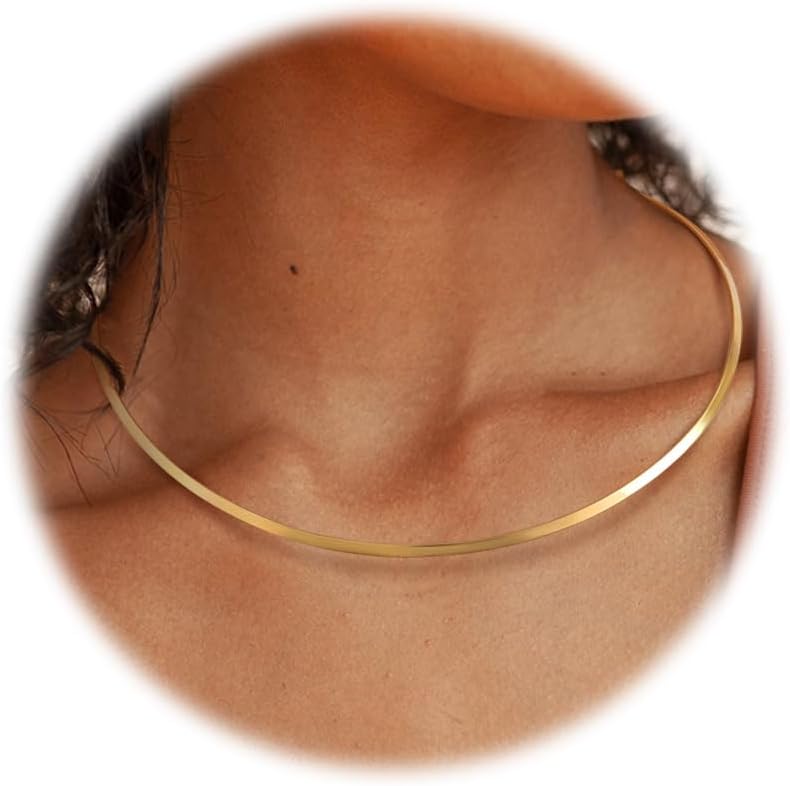 Sanfenly Choker Collar for Women 14K Gold Plated Silver Stainless Steel Metal Collar Choker Necklace Statement Open Cuff Bangle Necklace for Women - Image 1